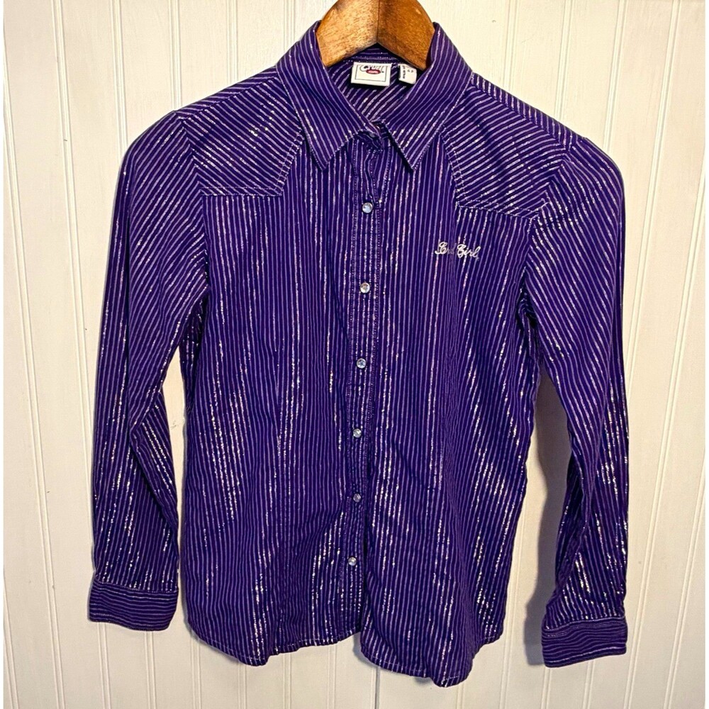 Cruel Girl kids XL 12 PurpleSilver Stripe Long Sleeve Gem buttons western rodeo